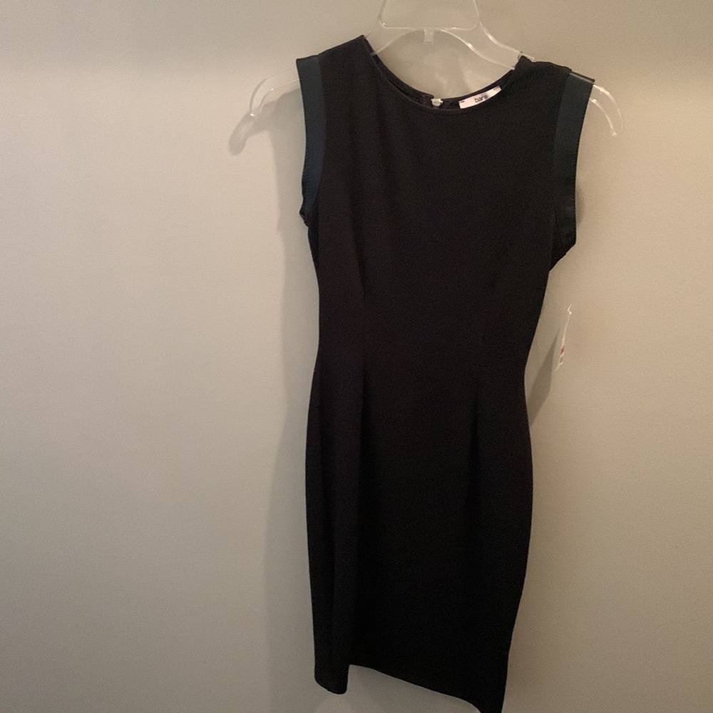 Barlll black body con dress with leather arm detail